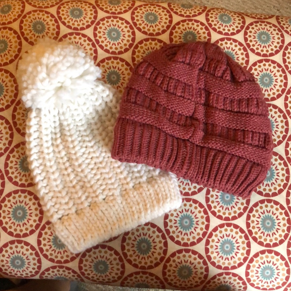 White Pom Beanie, Maroon Beanie $7.00 Each!